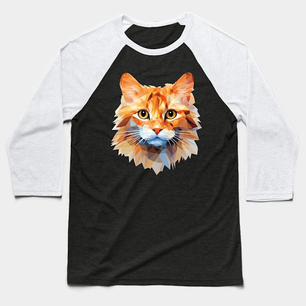 Low poly cat - Orange cat in low polygon art Baseball T-Shirt by OurCCDesign